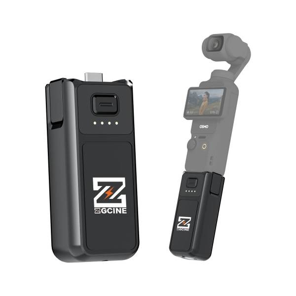 Батарейная ручка ZGCINE PK-H01 отдельно и на камере DJI Osmo Pocket 3 на белом фоне