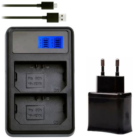 Зарядное Устройство NP-FZ100 USB на 2 аккумулятора для Sony A7IV A7III A7RIII A7SIII A7RIV A7RV A7C A9 A9II A6600 FX3