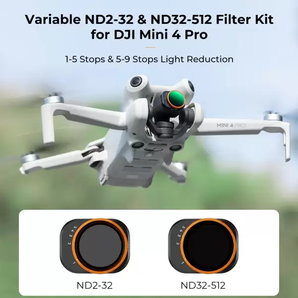 Комплект фильтров K&F concept ND (adjustable ND2-32 + adjustable ND32-512) для DJI Mini 4 Pro Комплект фильтров K&F concept ND (adjustable ND2-32 + adjustable ND32-512) для DJI Mini 4 Pro