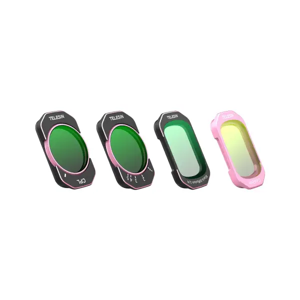Четыре фильтра комплекта Telesin S5-FLT-62-TDJ: CPL, VND, Black Mist и Cool Rose