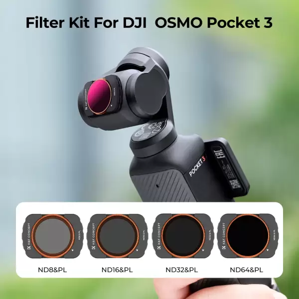 Набор фильтров K&F для DJI OSMO Pocket 3 ND8/PL, ND16/PL, ND32/PL, ND64/PL