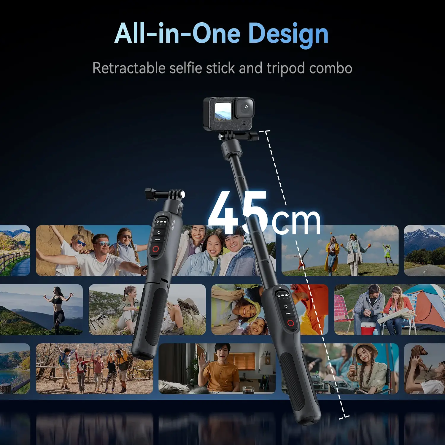 Штатив монопод Telesin S1-CSS-01-TGP с пультом и Power Bank 5000 мАч для GoPro 8, 9, 10, 11, 12, 13