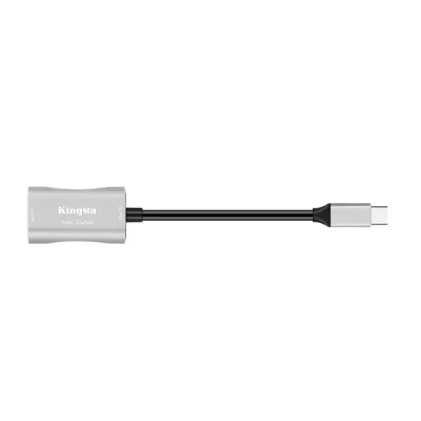 Карта видеозахвата Kingma BMU024 сбоку: алюминиевый корпус и встроенный кабель USB-C