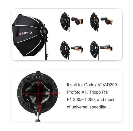 Складной октобокс Triopo 65 см для вспышек speedlite, V1, AD200