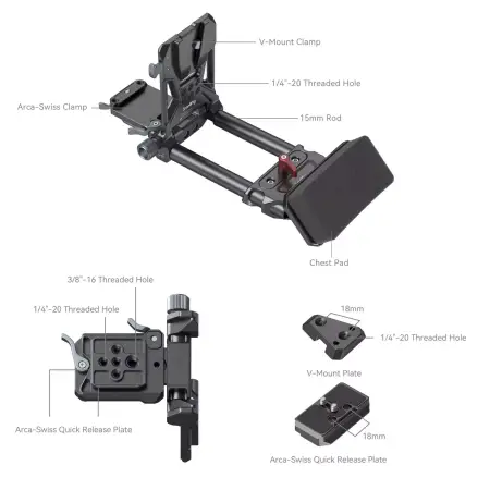 Крепление SmallRig для V Mount аккумулятора с площадкой Arca, трубками, подушкой 4063