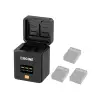 Открытый кейс ZGCINE PS-GP13 и три аккумулятора GoPro Hero13 рядом на белом фоне